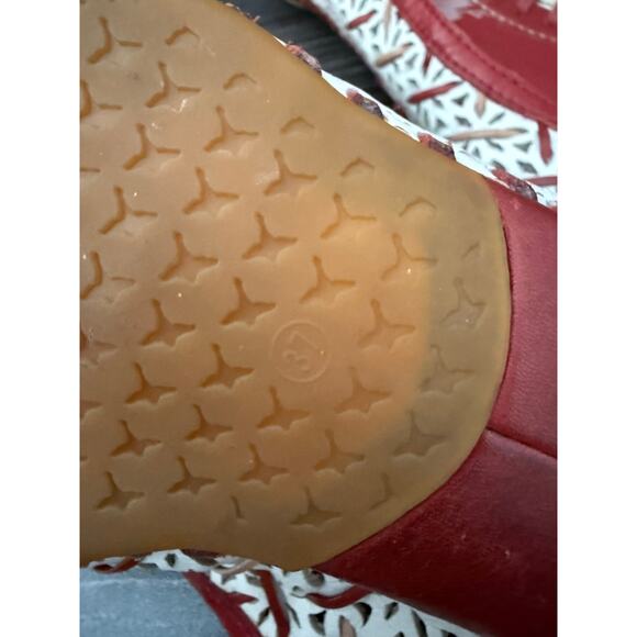 Pikolinos Romana Woven Red, White, & Tan Leather Peep Toe Sandals Flats Sz. 37 - Picture 2 of 7